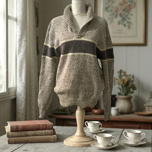 Winona Knits Made in Minnesota Wool Blend Cottage Preppy Shawl Collar Sweater M - Picture 1 of 8